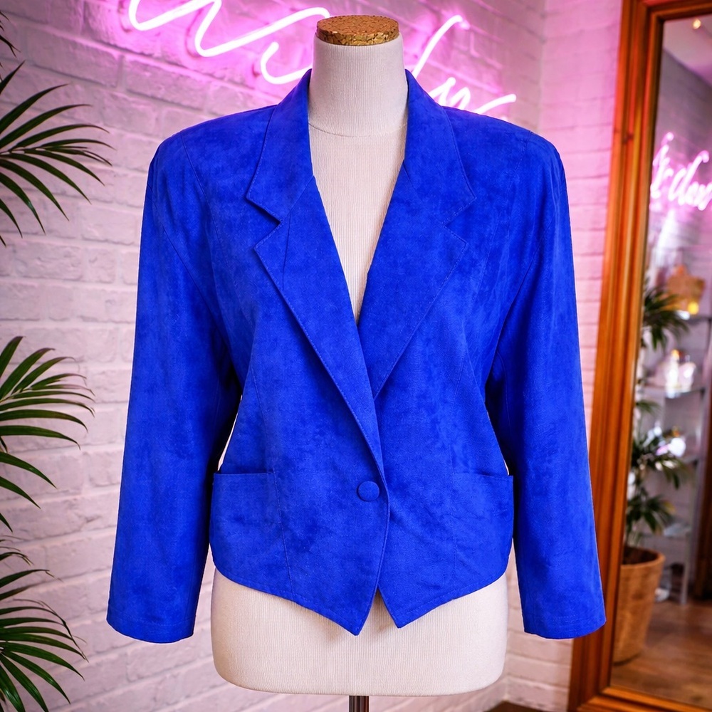 1980's Vintage A. Byer Cobalt Blue Reptile Suede Power Jacket